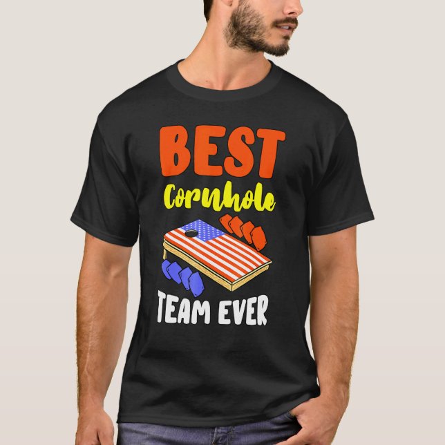 Camiseta Corn Hole Equipe Patriótica Joga Dia da Independên (Frente)