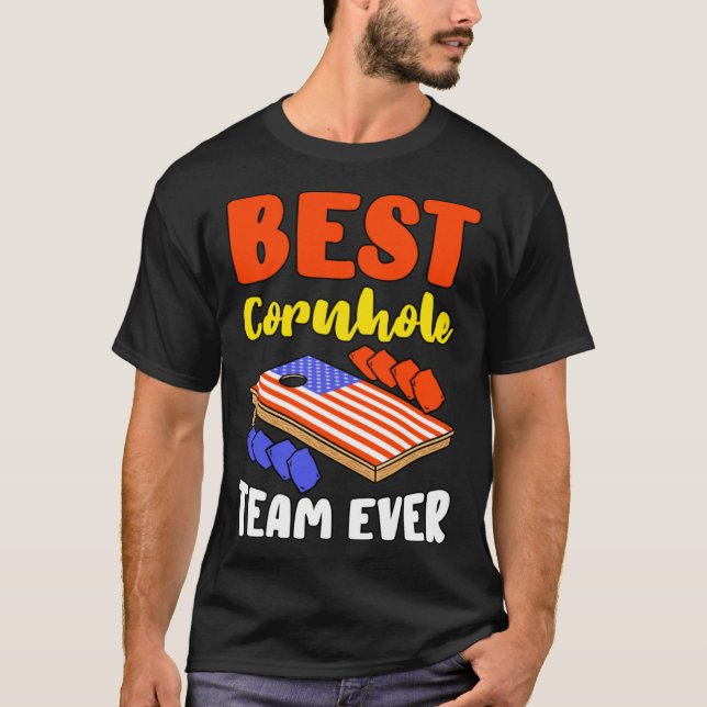 Camiseta Corn Hole Patriotic Team Players Independence Day  (Frente)