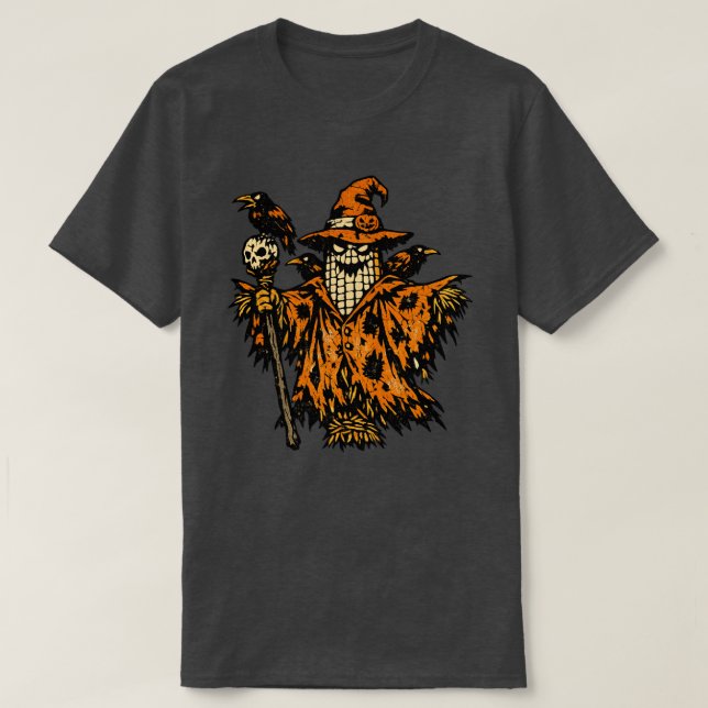 Camiseta Corn Scarecrow Commander — Halloween Warrior Retro (Frente do Design)