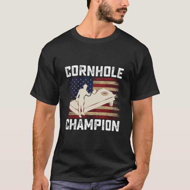 Camiseta Cornhole Champion American Flag USA 4º de julho (Frente)