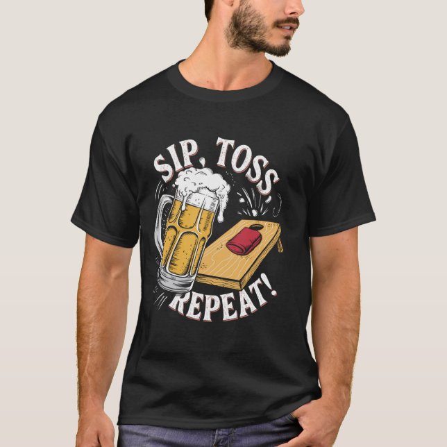 Camiseta Cornhole Divertido Beba Arremesse Repita (Frente)