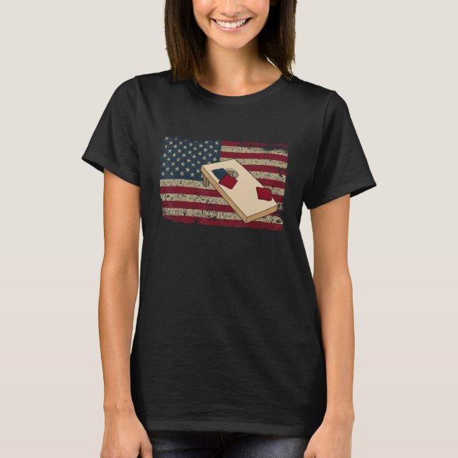 Camiseta Cornhole Player America Flag Tee I Proud Bean Bag (Frente)