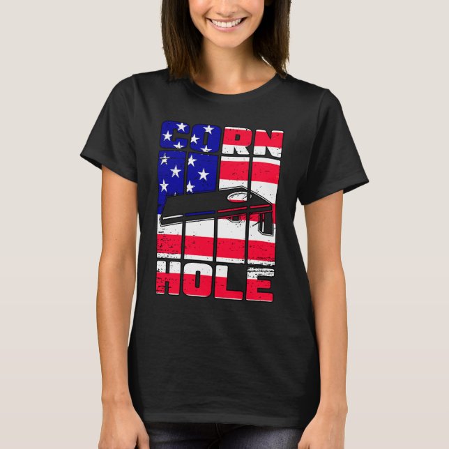 Camiseta Cornhole roupa bolsas conselho American flag vint (Frente)