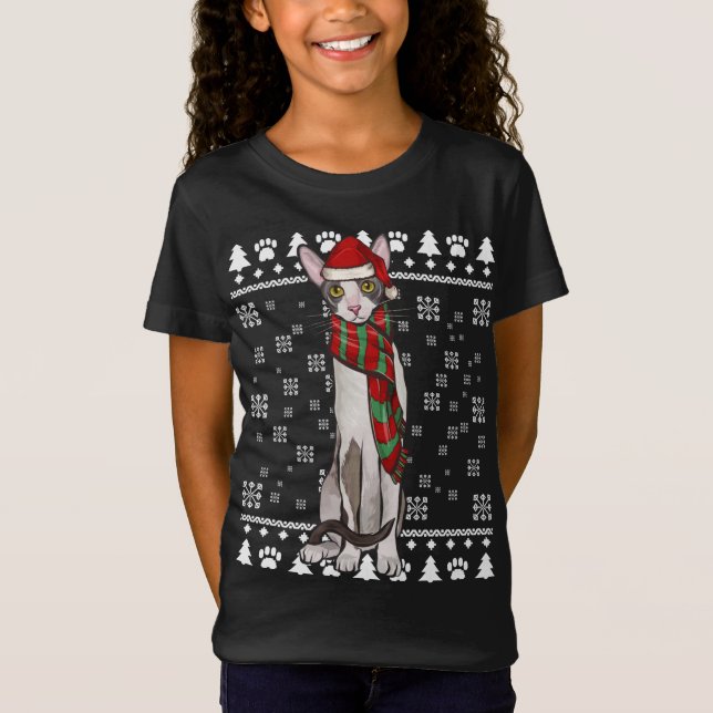 Camiseta Cornish Rex Cat Santa Hat Natal Feio Natal (Frente)