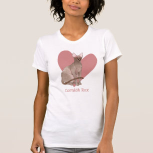 Camiseta Cornish Rex Cat Watercolor Gatinho Coração Rosa