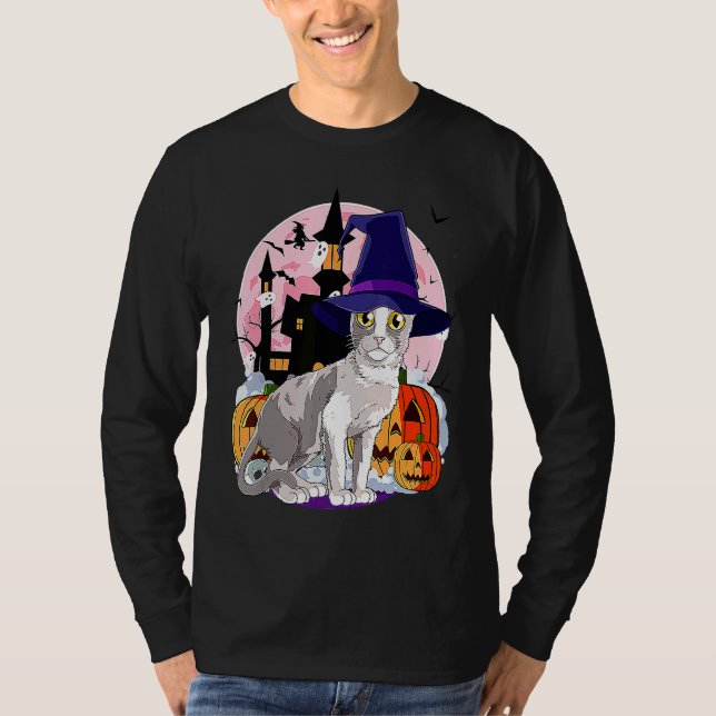 Camiseta Cornish Rex Cat Witchy Pumpkin Magic Hallowe (Frente)