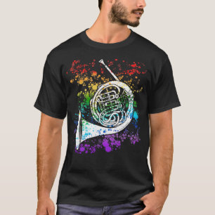 Camiseta Corno Arco-Íris Francês Cores Hornist Brass Musico