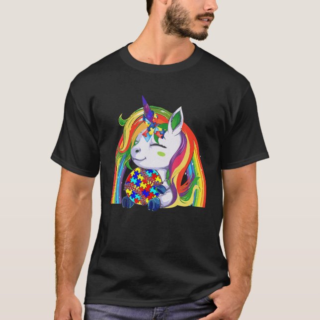 Camiseta Corno de Unicórnio Consciência Autismo Arco-Íris B (Frente)
