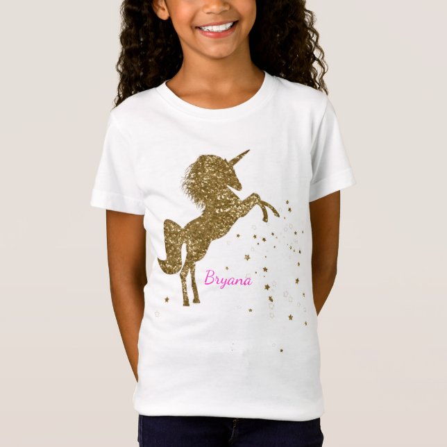 Camiseta Corno Mágico Glitter Dourado de Unicórnio Personal (Frente)