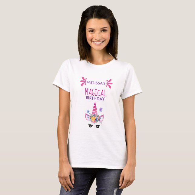 Camiseta Corno Rosa de Aniversário Mágico (Frente Completa)