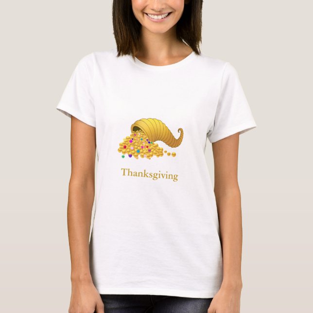 Camiseta Cornucópia Dourada de Ação de Graças (Frente)