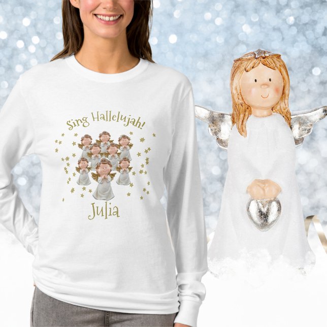 Camiseta Coro de Anjos de Natal, com nome (Christmas Angels Choir, With Name T-Shirt)