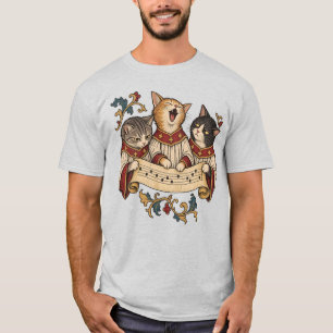 Camiseta Coro de Gatos Medievais Engraçados em Manuscrito I