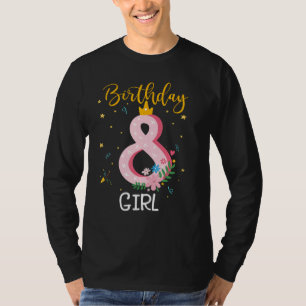 Camiseta Coroa 8.º Aniversário Para Raparigas Com Oito Anos