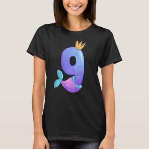 Camiseta Coroa 9.º Aniversário Rainha Sereia 9 Anos