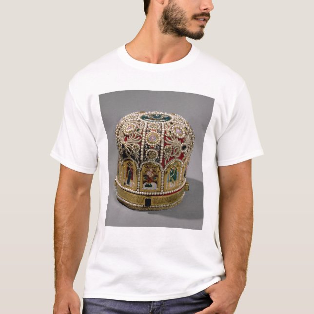 Camiseta Coroa da mitra ajustada com pérolas e precioso (Frente)