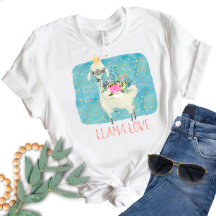 Camiseta Coroa de Amor de Lhama Aquarela Fofa Kawaii Adoráv