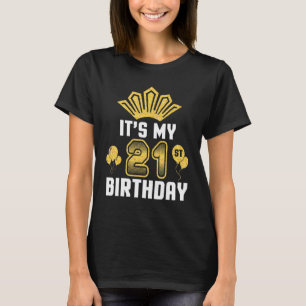 Camiseta Coroa de Balões Feliz a Mim 21 anos É o meu 21