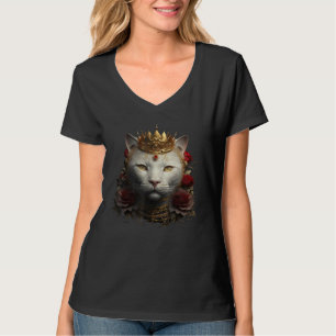 Camiseta coroa de cabeça de gato branco fofo rosas para gat