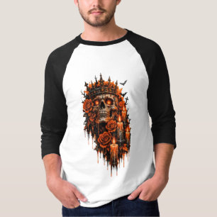 Camiseta Coroa de Caveira Gótica Halloween Rosas Sombrias A