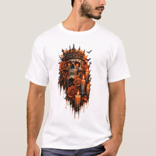 Camiseta Coroa de Caveira Gótica Halloween Rosas Sombrias A