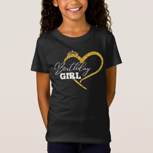 Camiseta Coroa de Coração com Brilho Dourado para Aniversár (Frente)