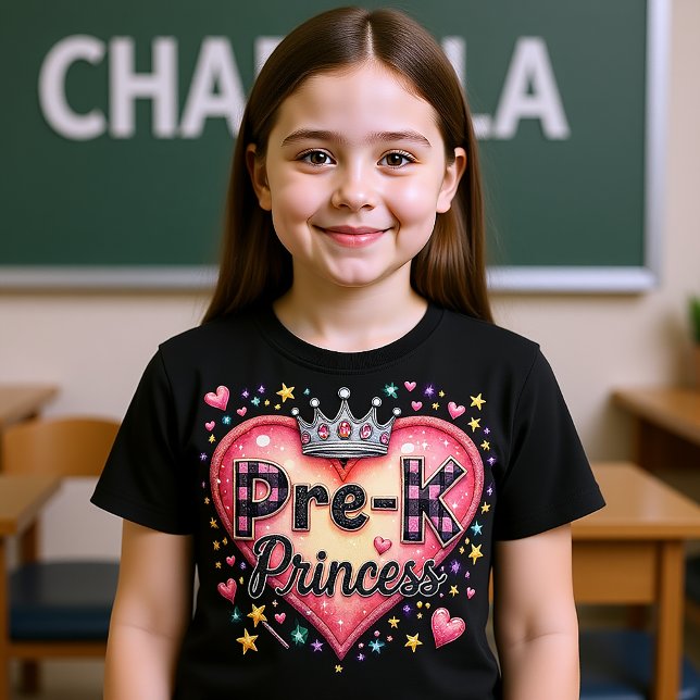 Camiseta Coroa de Coração de Princesa Pré-Escolar Fofa (Pre k Princess for First Day of School)