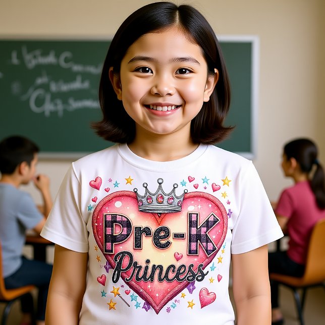 Camiseta Coroa de Coração de Princesa Pré-Escolar Fofa (Pre K Princess for first day of school.)