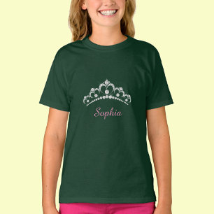 Camiseta Coroa de Diamante Branco, Nome em Escrito Rosa