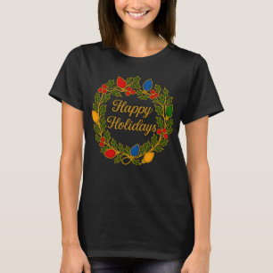 Camiseta Coroa de Feliz Natal Luzes de Natal e Azevinho