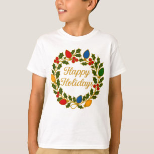 Camiseta Coroa de Férias Natal Luzes e Azevinho