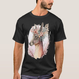 Camiseta Coroa de Flor de Canguru em Aquarela Animal Austra