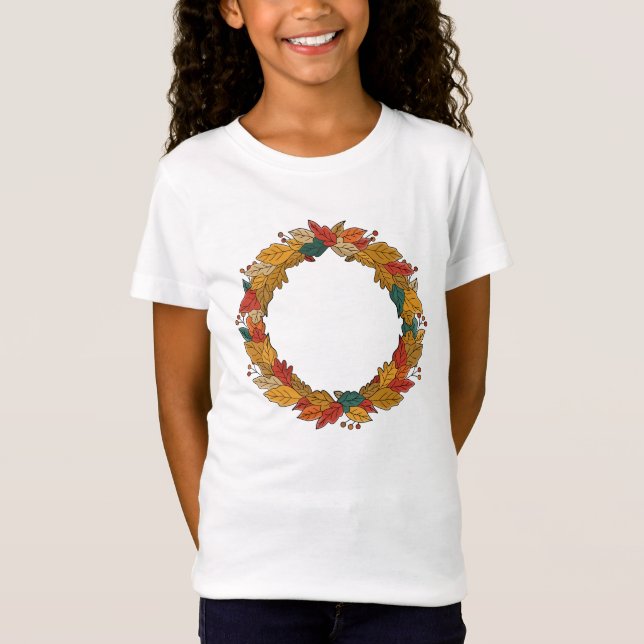 Camiseta Coroa de Folhas de Outono Circular (Frente)
