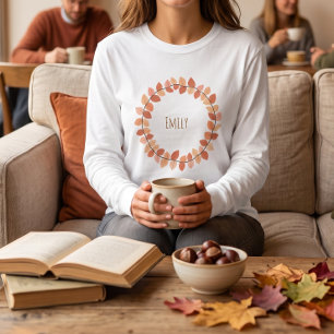 Camiseta Coroa de Folhas de Outono Quente Nome Design