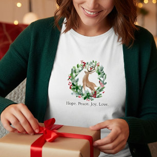 Camiseta Coroa de Natal em aquarela com cervo personalizada