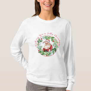 Camiseta Coroa de Natal em Aquarela Vintage Santa Unisex