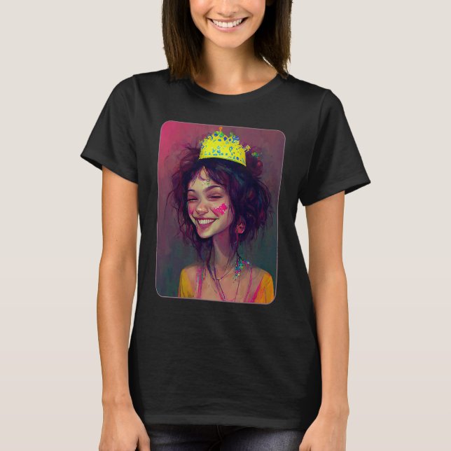 Camiseta Coroa de Princesa de Festa Celebração Divertida Fe (Frente)