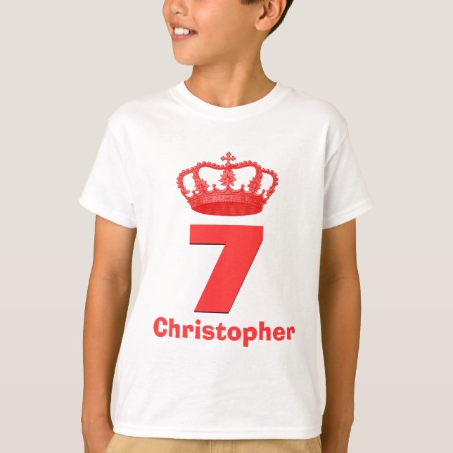Camiseta Coroa do menino de 7 aniversários e nome feito sob (Frente)