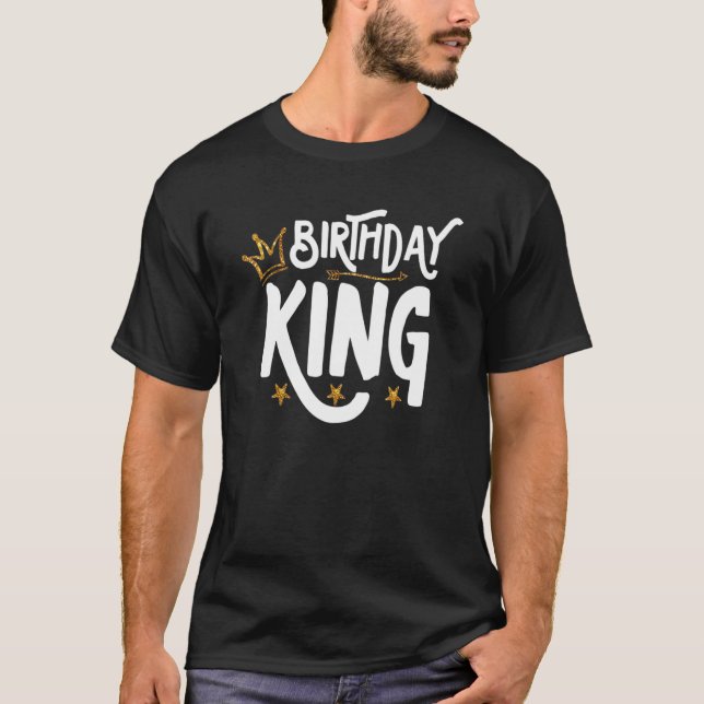 Camiseta Coroa Dourada Do Rei Aniversário Para Meninos E Ho (Frente)