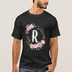 Camiseta Coroa Floral Letra R Inicial Dia Das Mães