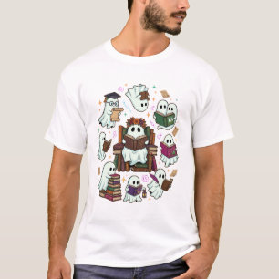 Camiseta Coroa Floral Pilha de Livros Fantasmas Leitura de 