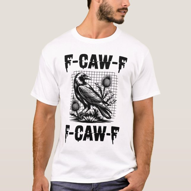 Camiseta Coroa Negra F, Caw F, Dança Legal de Pássaros Engr (Frente)