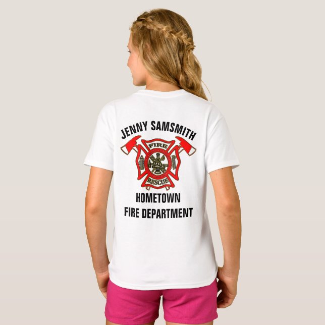 Camiseta Corpo De Bombeiros Dourado E Crachá Vermelho Com E (Parte Traseira Completa)