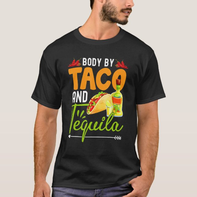 Camiseta Corpo Engraçado Por Tacos E Tequila Cinco Mexicano (Frente)