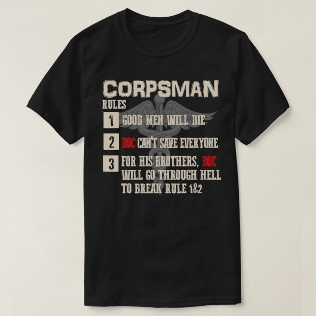Camiseta Corpsman Rules Corpsman 8404 Gift Corpsman Veter (Frente do Design)