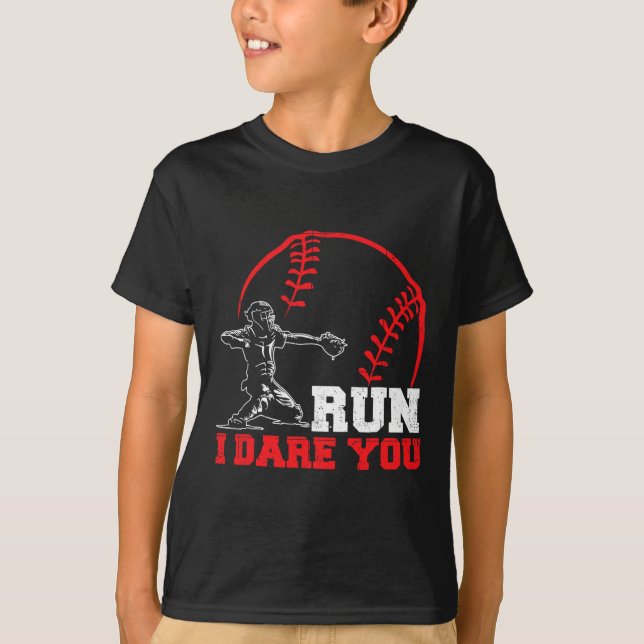 Camiseta Corra, Ouso-Te Engraçada A Pegar Baseball Pla (Frente)