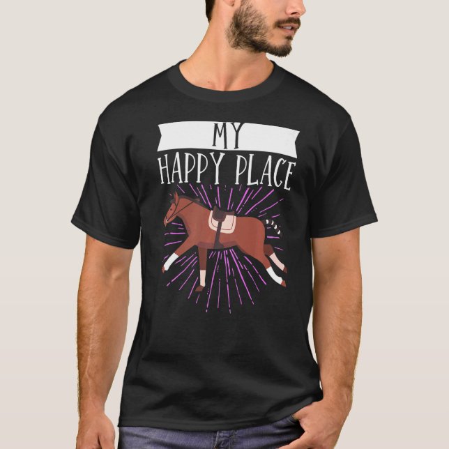 Camiseta Corredora de Barril Meu Lugar Feliz Cavalgada (Frente)