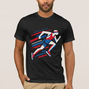Camiseta Corredores Abstratos Vermelho Branco Azul Geométri