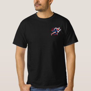 Camiseta Corredores Abstratos Vermelho Branco Azul Geométri