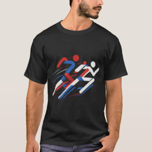 Camiseta Corredores Geométricos Vermelho Branco Azul Corrid